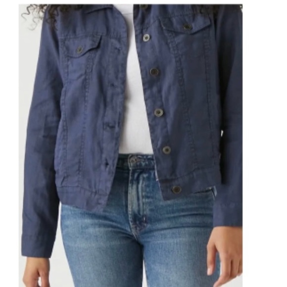 Michael Stars Jean Linen Jacket 100% Woven Linen 3XL in Blue (Nocturnal) - Picture 5 of 13